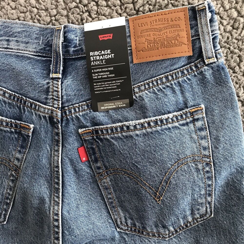 Levi's Ribcage Straight Ankle Jeans Womens 28 Super High Rise Straight Leg NEW